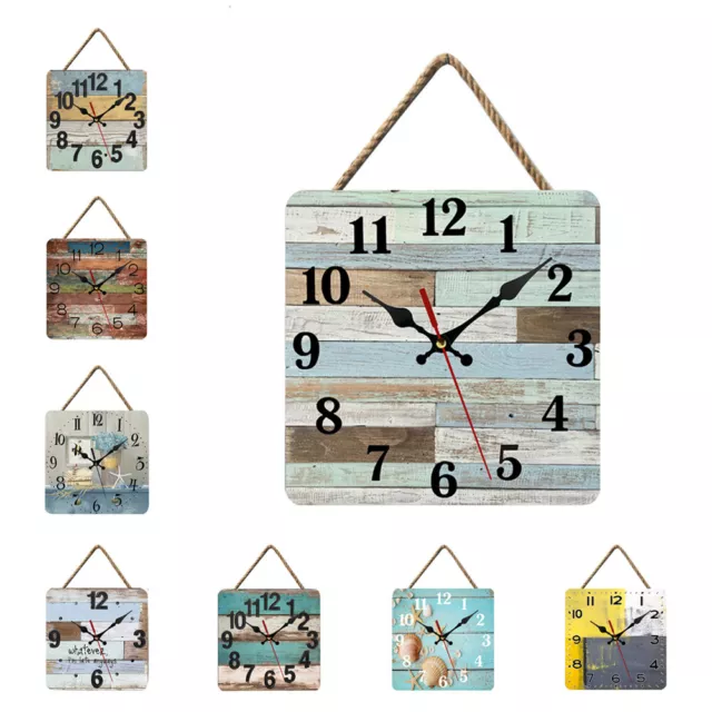 10 Inch Wooden Wall Clock Creative Retro Square Silent Hanging Clocks Home Decor