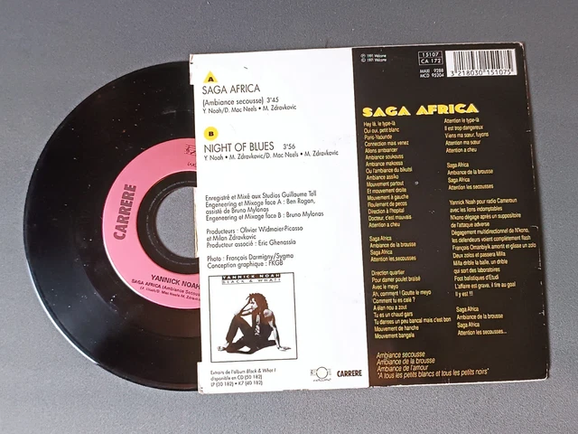 VINYL RECORD 45 RPM Yannick Noah Saga Africa 45t Vintage Music HC $9.32