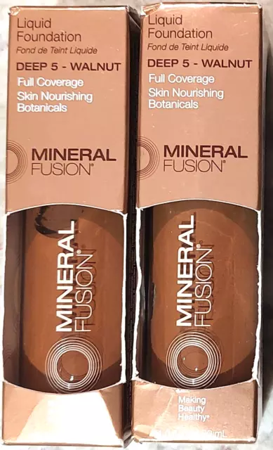 Lote de 2 Mineral Fusion Deep 5 - Nogal 1 oz.  Piel de base líquida NUEVA
