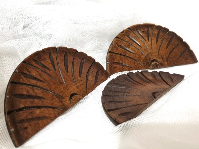 3 Half sun wood carving Pediment crest Antique french architectural salvage 5"8