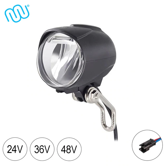 Phare Avant LED 12W Pour Vélo électrique 36-60V - Avec Klaxon, Modèle D-021 Ebike Solution