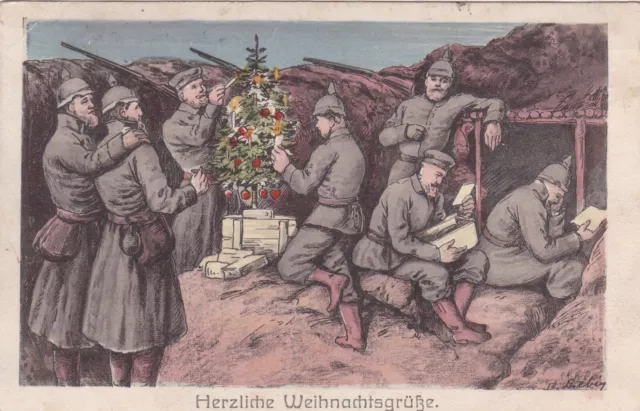 Weihnachtsgrüße Soldaten mit Weihnachtsbaum 1914