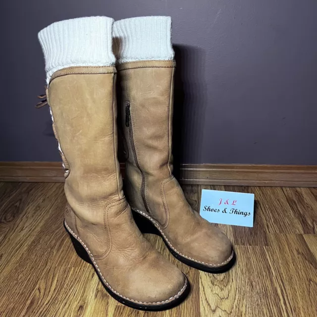 UGG Australia "SKYLAIR" 1939 Knit Suede Shearling Lined Wedge Boots Womens Sz 7