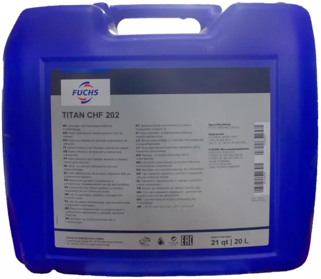 Fuchs Titan CHF 202 (Was Pentosin) Power Steering & Hydraulic Fluid 20 Litre 20L