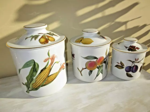 3 x Royal Worcester Evesham Storage Jars with Lids Small Medium Large