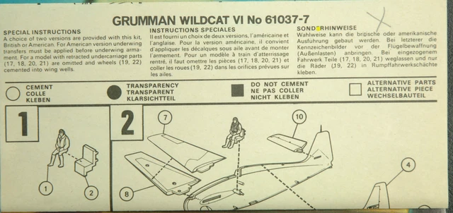 1/72ème PLAN DE MONTAGE POUR GRUMMAN WILDCAT VI - pour kit AIRFIX réf 61037-7