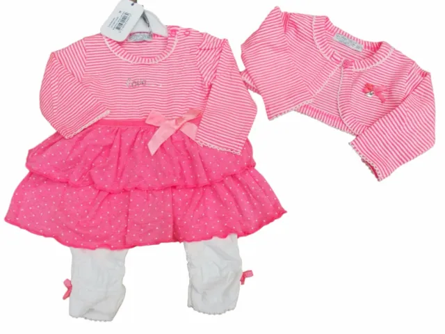 Nuovo con Etichetta Baby Ragazze 3 Pezzi Vestito Abito Leggings E Bolero Rosa O 3