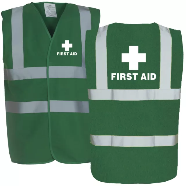 First Aid Printed Green Hi Viz Safety Vest - High Vis Waistcoat Paramedic Medic