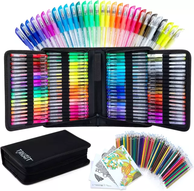 200 Pack Glitter Gel Pens Set, 100 Colors Gel Pens with 100 Refills