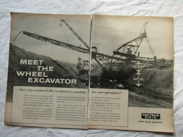 1959 Print AD Bucyrus-Erie Cranes 11X8" two separate sheets
