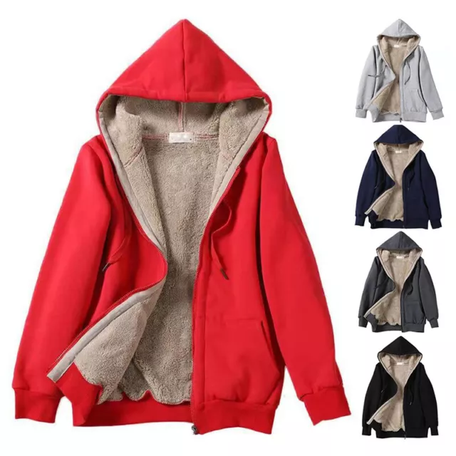 Jacket Hoodie Outwear Coat Sweatshirt Fur Lined Fluffy Hooded Women Zip Up