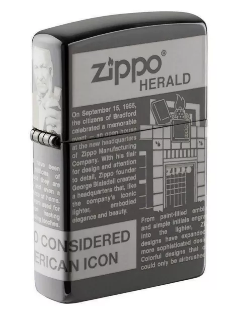 Zippo 49049 Newsprint Design 360 Degree Laser Engrave Black Ice Chrome Lighter