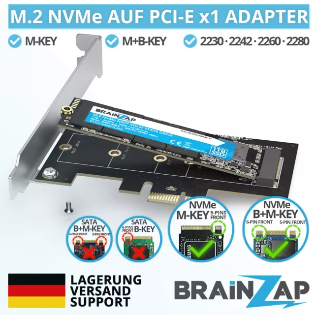 M.2 M2 NVMe SSD PCI-E PCI-Express PCIe x1 Adapter Konverter Karte M, M+B B+M Key