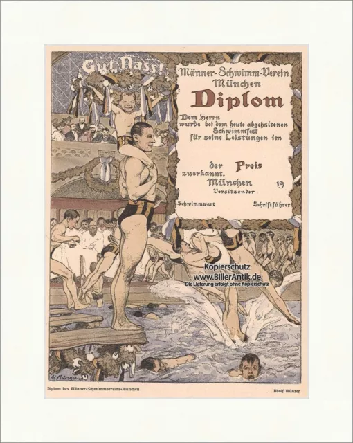 Diplom des Männer Schwimmvereins München Adolf Münzer Schwimmbad Jugend 1781