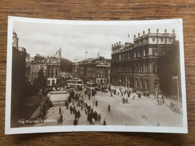 Scottish Postcard The Register & TRAMS EDINBURGH East Lothian Scotland B/W PHOTO