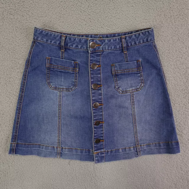 American Rag Cie Jean Skirt Womens 7 Juniors Blue Button Up Patch Pocket Stretch