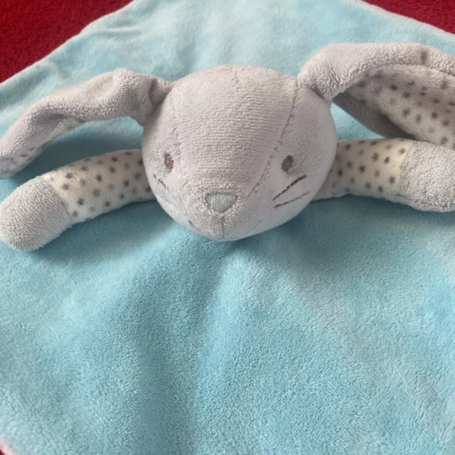 🇫🇷 Doudou plat lapin Gris bleu blanc étoiles OBAIBI TTBE 2