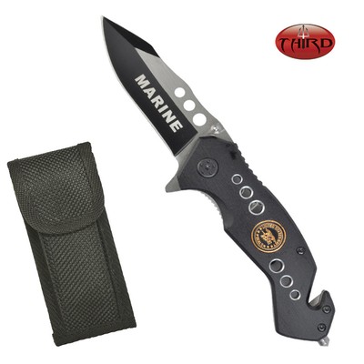Navaja Táctica de seguridad Third K2775GYS emblema Marines con funda 