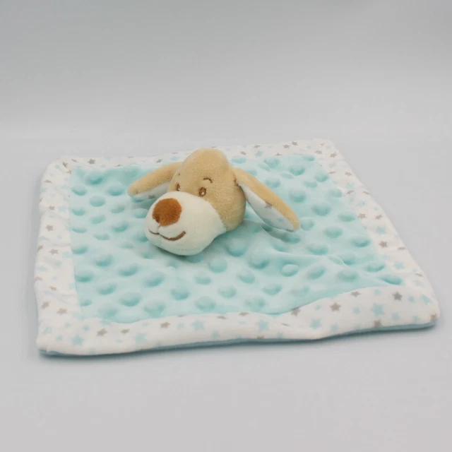 Doudou plat carré chien bleu blanc beige étoiles TOM & KIDDY TOMKIDS - 28639