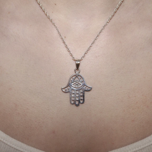 Mexican Silver Evil Eye HAMSA HAND Eye of God Shiny Polished Pendant Protection