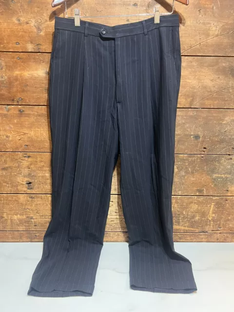 Armani Collezioni Men's Black & Gray Striped Flat Front Wool Dress Pants 42 x 36