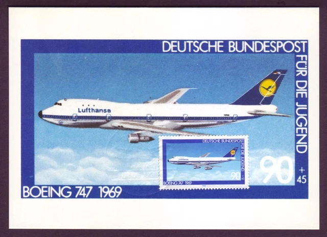 Bund 1043 Stempelabschlag ohne Frabe Jugend Luftfahrt 90+ 45 Pf auf einer Karte