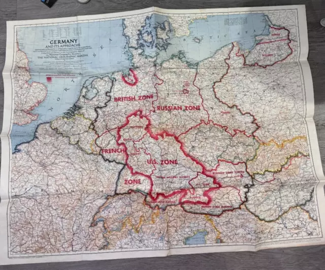 Germany and it's Approaches National Geographic War Department Map 1944