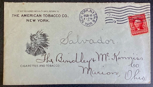 1905 2C AMERICAN Tobacco CO ADV+ Native Heritage New York to Marion ...