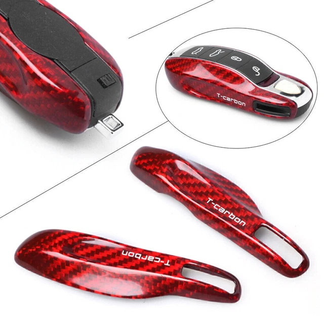 Car Auto Real Carbon Fiber Remote Smart Key Cover Fob Case For Porsche Red