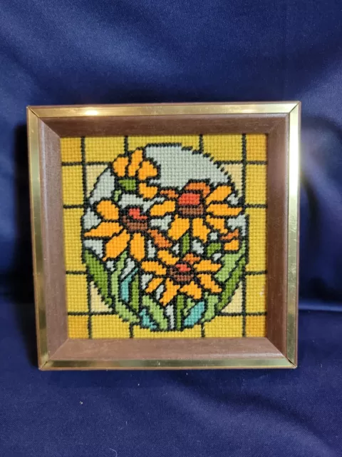 De colección Sunset diseños manchados girasoles alegres 5231 bordado 1979 enmarcado