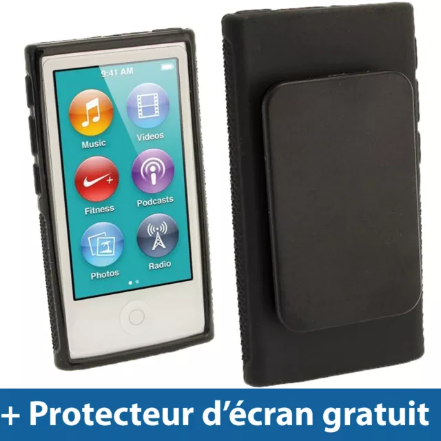 Noir Étui Coque 'Clip'n'Go' TPU pour Nouveau Apple iPod Nano 7ème Gén 7G 16GB