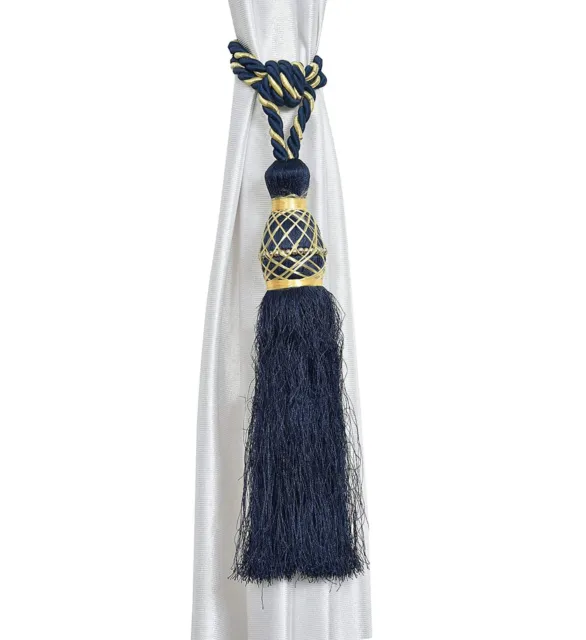 Beautiful Polyester Tassel Rope Curtain Tieback color Blue Motijal set of 2 Pcs