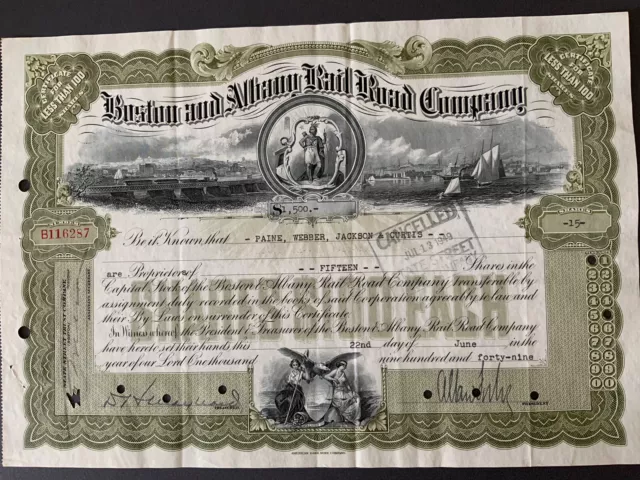 Boston and Albany Rail Road Company Aktie, 1949 ( 15 Shares/1500$ ) 3