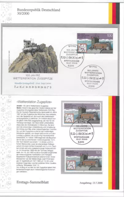 Bund 2000: Mi. Nr. 2127:  ETB 30/2000: 100 Jahre Wetterstation auf der Zugspitze
