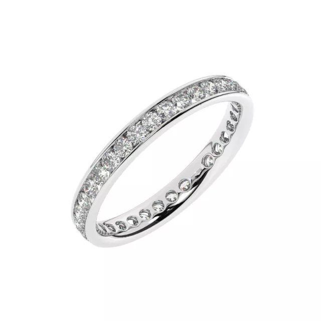 3 MM  100% Natural Round Brilliant Cut Diamond Full Eternity Ring 9K White Gold