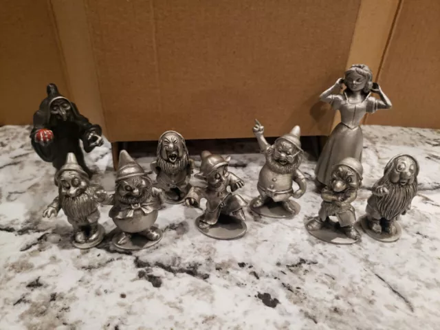 Vintage Snow White & Seven Dwarfs + witch, Disney movie pewter figurines set