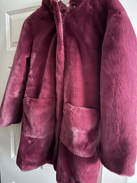 MARKS SPENCER PER UNA Faux Fur Hooded Coat In Magenta In Size 8 35.00 PicClick UK