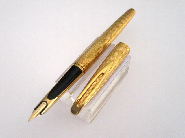 Stylo Plume Waterman Modèle CF Gravé Motifs Grains D'orge - Plume En Or, Corps Or Plaqué - Occasion Vintage