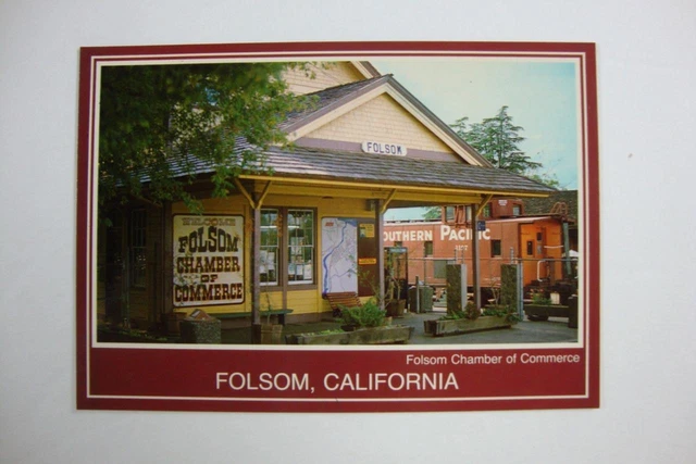 Railfans2 639) Postcard, Folsom California, Southern Pacific RR Caboose, Depot