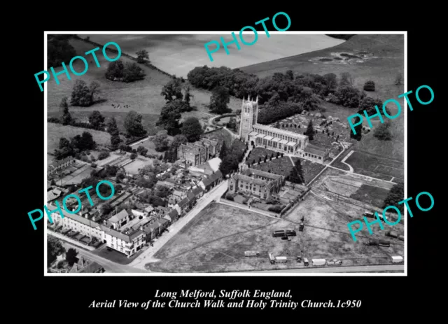 OLD POSTCARD SIZE PHOTO LONG MELFORD SUFFOLK ENGLAND VIEW OF THE CHURCH c1950