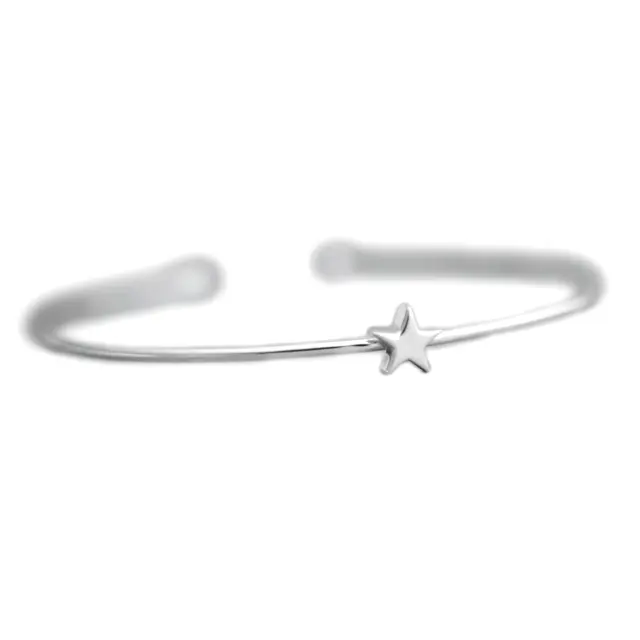 Rodio En Plata de Ley Brillo Brillante Estrella Cuenta Bolas Rígido Fino Pulsera