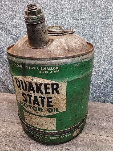 Vintage Quaker State 5 Gallon Motor Oil Can w Wooden Handle 1940S 1950S