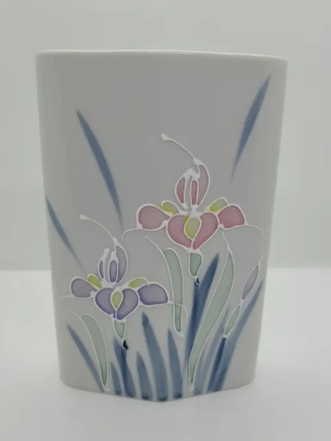 Vintage Floral Lite Otagiri Hand Painted Modern Vase Japan 7" Iris Flowers