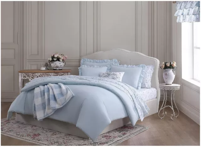 King Comforter Set Soft Cotton Bedding with Matching Shams Light Blue