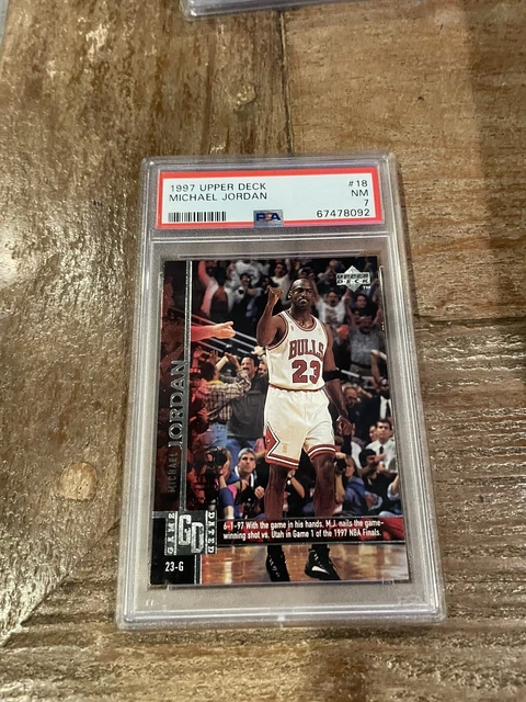 1997-98 Upper Deck #18 Michael Jordan Chicago Bulls Game-dated PSA NM 7