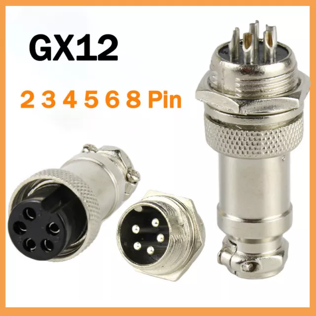 GX12 Aviation Plug Cable Connector 2 3 4 5 6 8 Pin Metal Male Female Panel 12mm