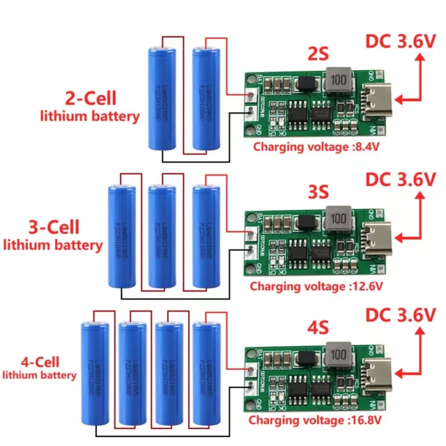 Akku Modul Boost Lipo Li-Ion Ladegerät Naar 8.4V 12.6V 16.8V Step-Up Typ-C