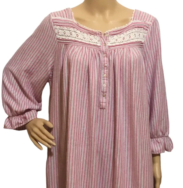 New $74 Eileen West Blue/Pink ROSES Woven Cotton Lawn Long Ballet Nightgown  Sz M