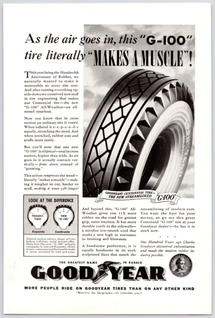 1939~Goodyear~G 100~MUSCLE TIRES~Art~Vintage 30s Print Ad Advertisement