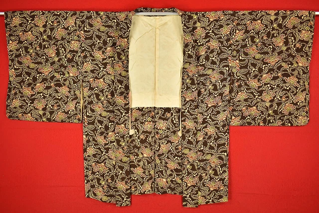 Vintage Japanese Kimono Silk Antique BORO HAORI Kusakizome Dyed/A469/540